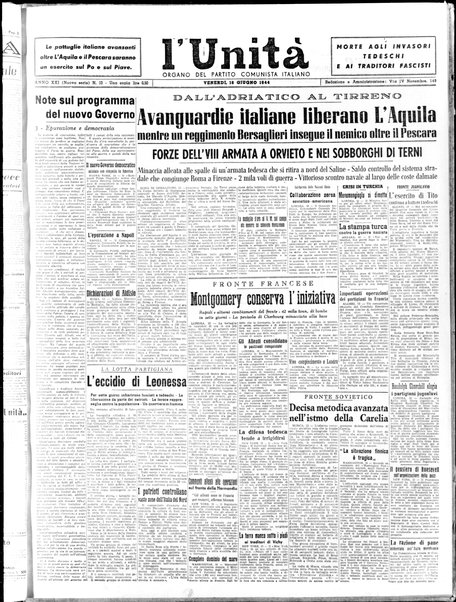 L'Unità : organo centrale del Partito comunista italiano